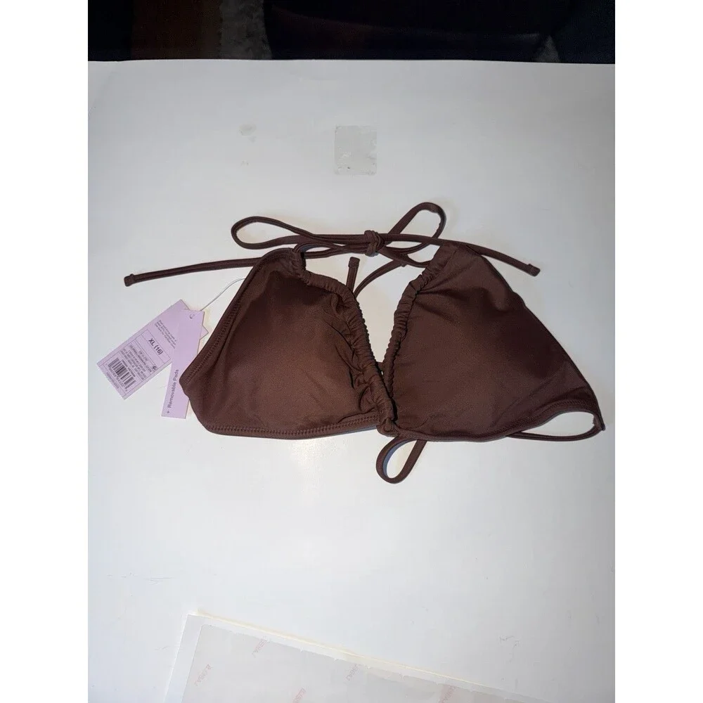 Wild Fable Triangle Bikini Top Womens XL Brown Tricot New